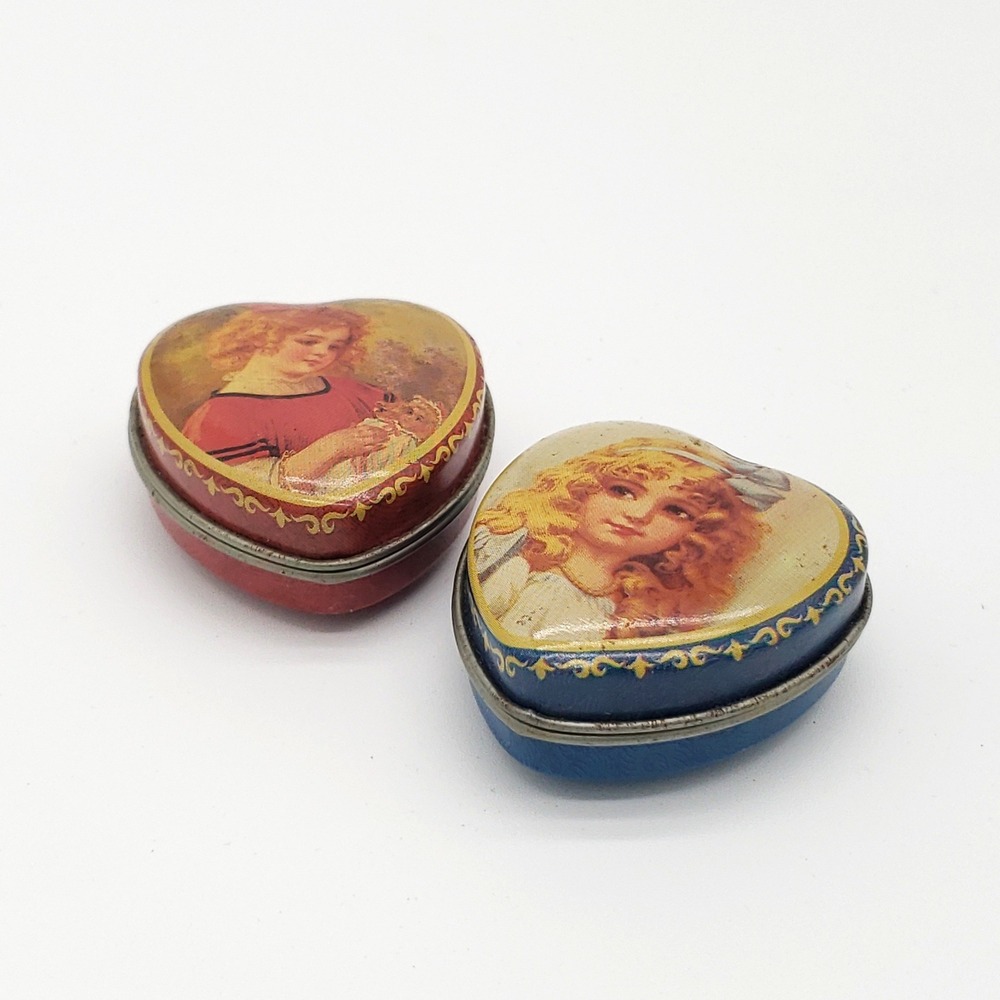 Victorian Style Heart Trinket Tins Set Cottagecore Coquette Keepsake Boxes